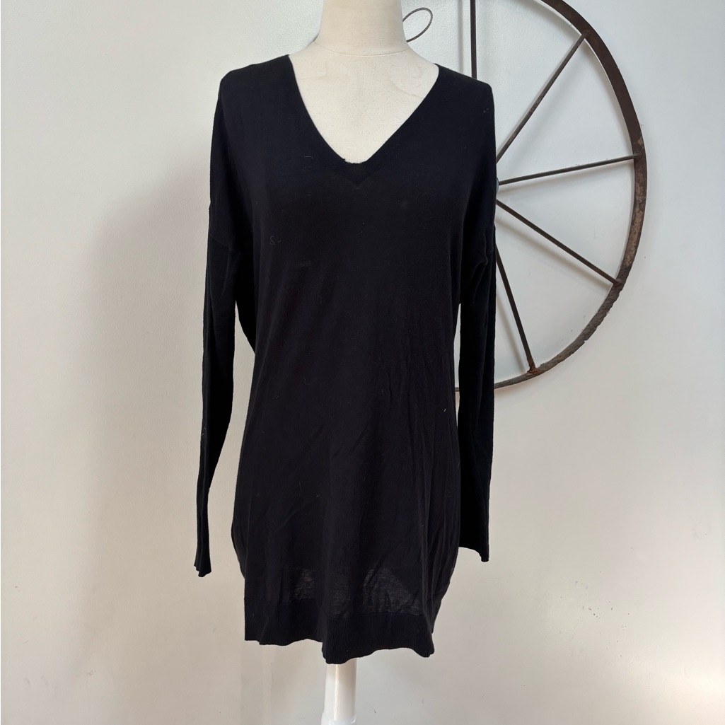 All Saints Black Distressed Long Open Back Lightweight Sweater M
